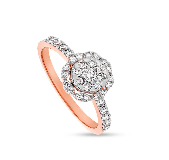 Floral Shape Round Natural Diamond With Prong Set Rose Gold Casual Ring