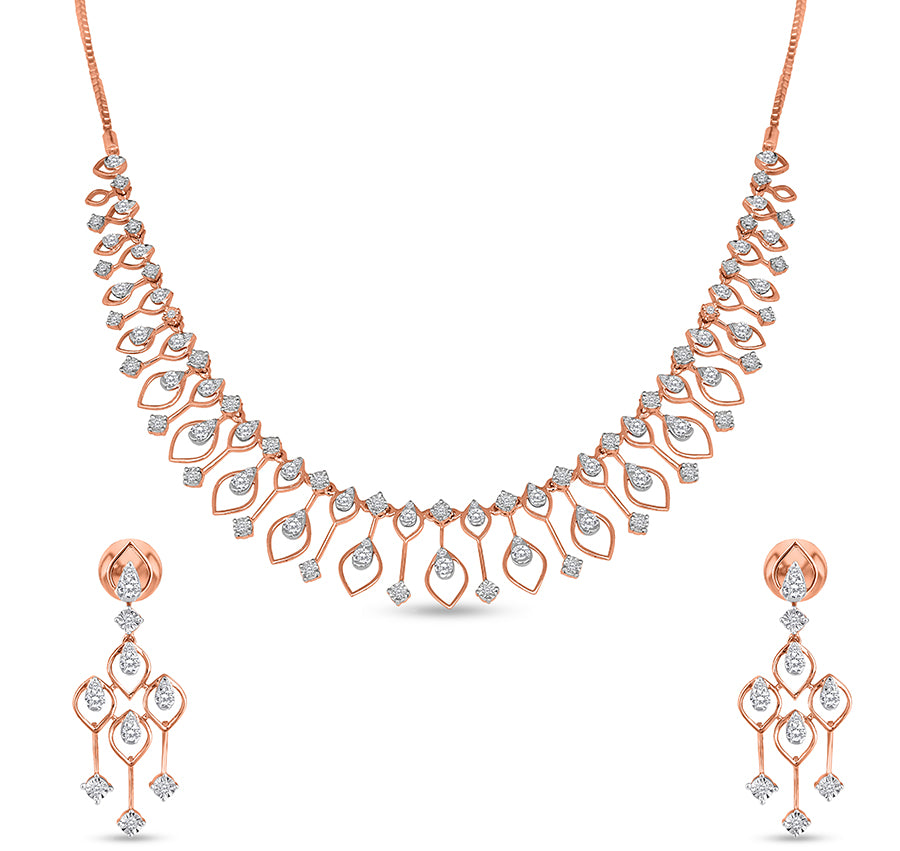 Marquise Shape With Round Diamond Rose Gold Necklace Set