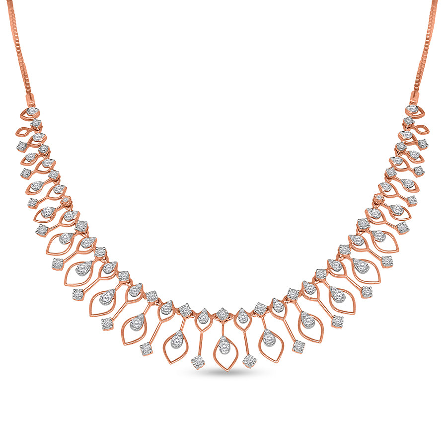 Marquise Shape With Round Diamond Rose Gold Necklace Set