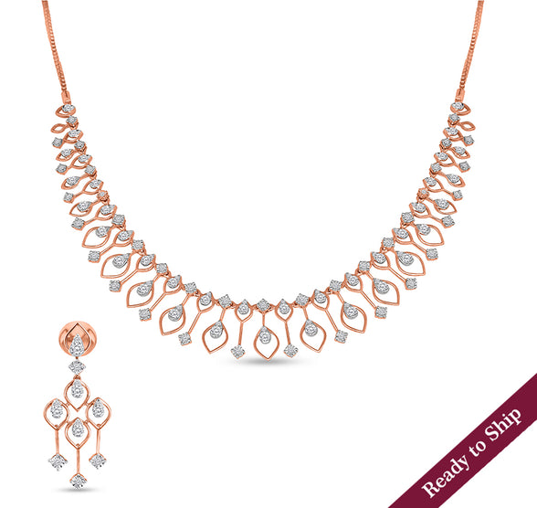 Marquise Shape With Round Diamond Rose Gold Necklace Set