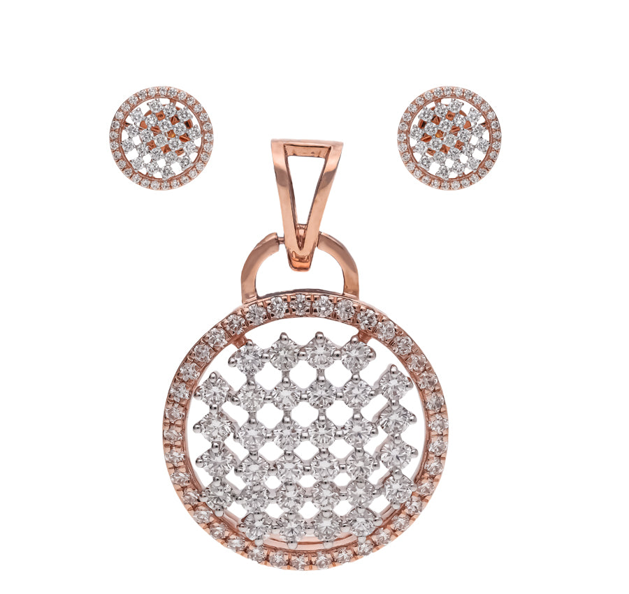 Spherical Majestic Sparkling Rose Gold Diamond Pendant Set