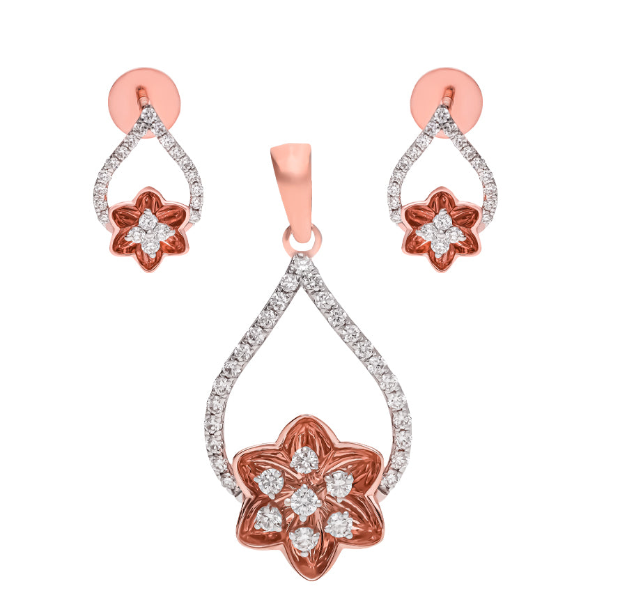 Spatter Flourishing Classic Sparkle Diamond Rose Gold Pendant Set