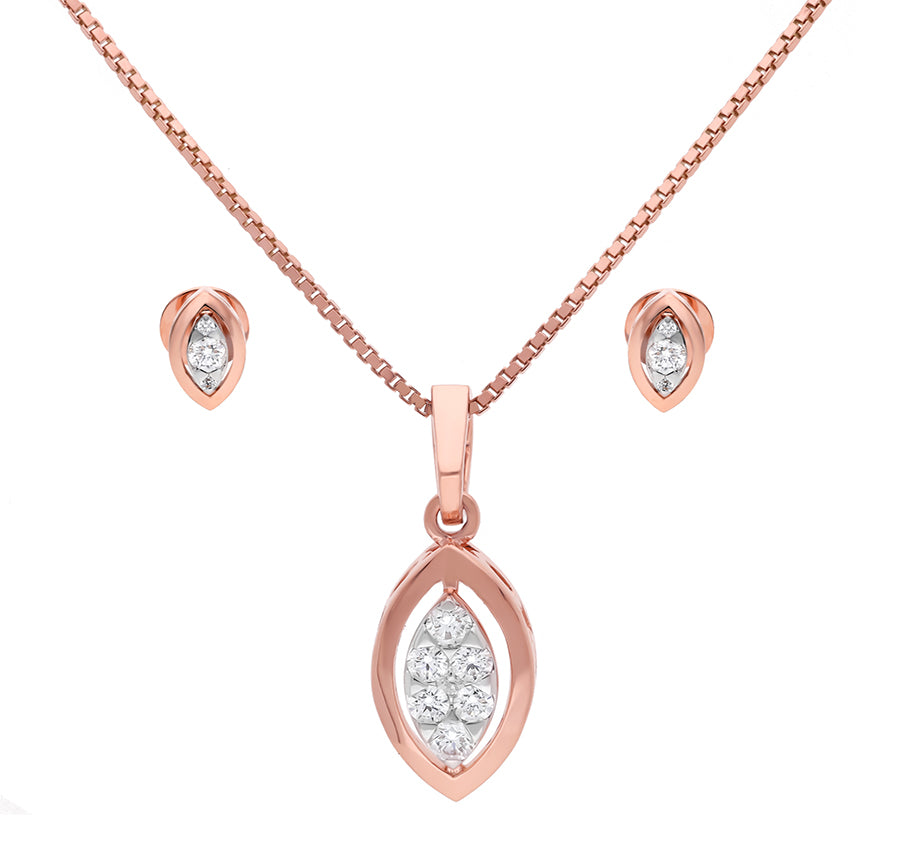 Round Cut Marquise Delicate Rose Gold Diamond Pendant Set