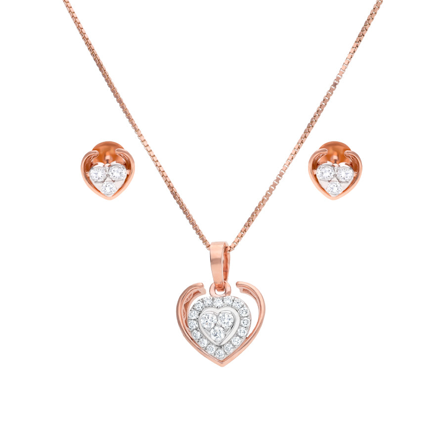 Marvelous Heart Glimmer Rose Gold Diamond Pendant Set