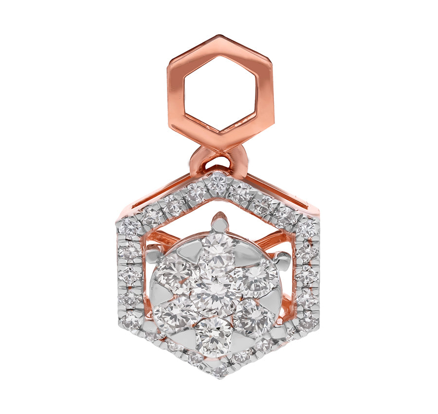 Hexagon Shape Round Diamond With Prong Set Rose Gold Pendant