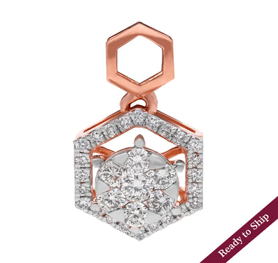 Hexagon Shape Round Diamond With Prong Set Rose Gold Pendant