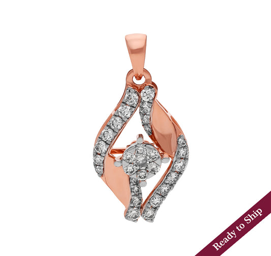 Leaf Shaped Round Diamond With Prong Set Rose Gold Pendant