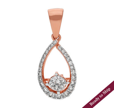 Pear Shaped Round Natural Diamond Rose Gold Dainty Pendant