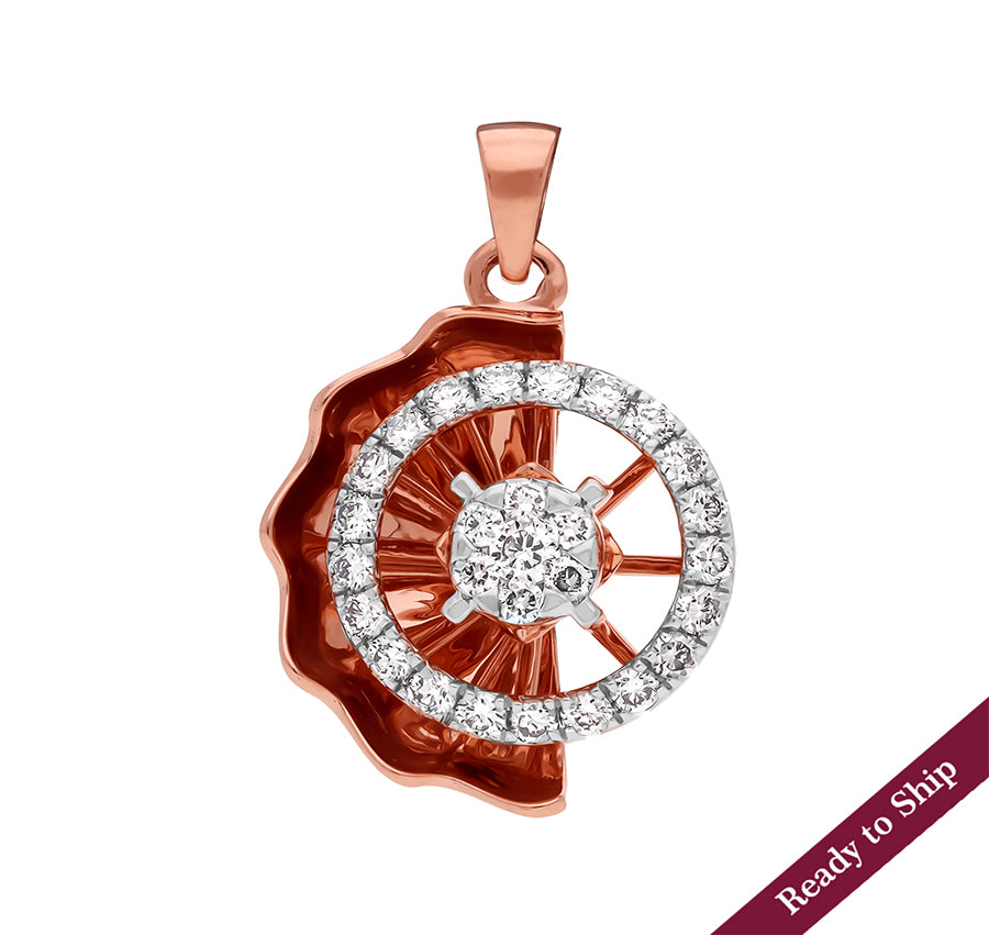 Round Shaped Rose Gold Natural Diamond Dainty Pendant