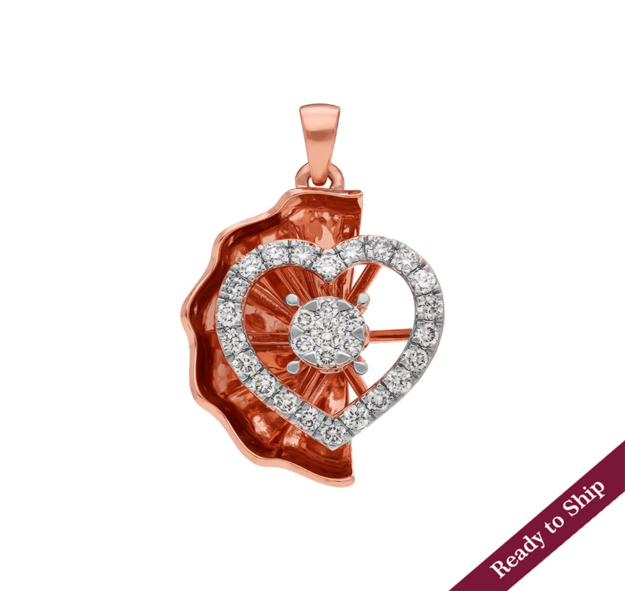 Heart Shaped Round Natural Diamond Rose Gold Pendant