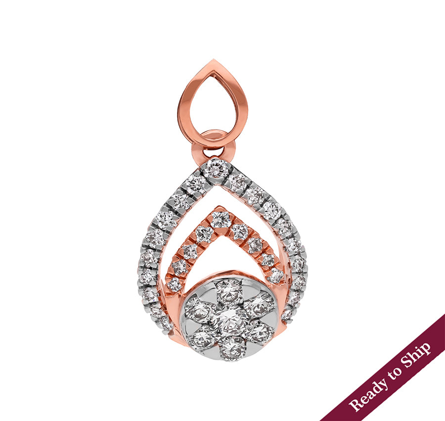 Dual Tone Pear Shape Round Natural Diamond With Prong Set Pendant