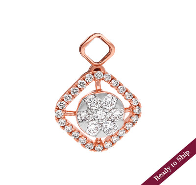 Rhombus Shaped Round Diamond With Prong Set Rose Gold Pendant