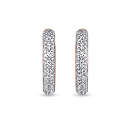 Round Natural Diamond With Pave And Prong Set Rose Gold Hoop Earrings
