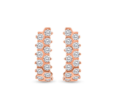 Round Natural Diamond With Bar Set Rose Gold Hoop Earrings